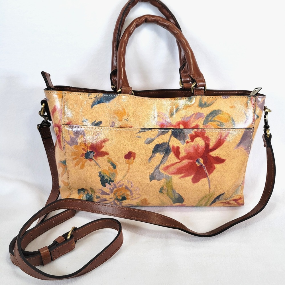 Patricia Nash Womens Aileen Leather Top Handle Satchel Bag Purse Floral Tan